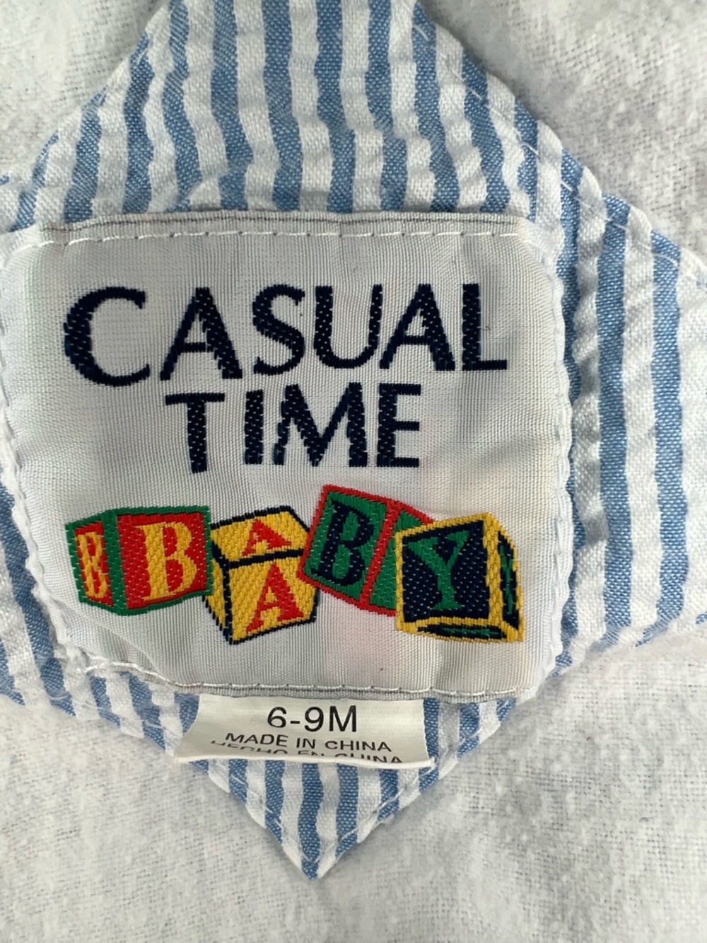Vtg Casual Time Baby Boy Blue White Seersucker Jacket Baseball Baby Boy 6-9M. - Picture 4 of 6